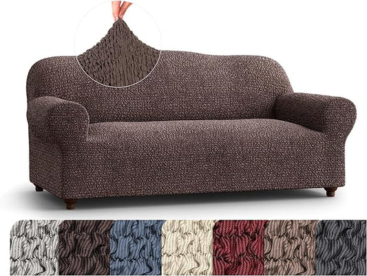 PAULATO BY GA.I.CO. Sofa Slipcover - Stretch Couch Cover - Stylish Cushion Sofa Cover - Soft Polyester Fabric Slipcover - 1-Piece Form Fit Washable Protector for Pet - Mille Righe Collection - Brown