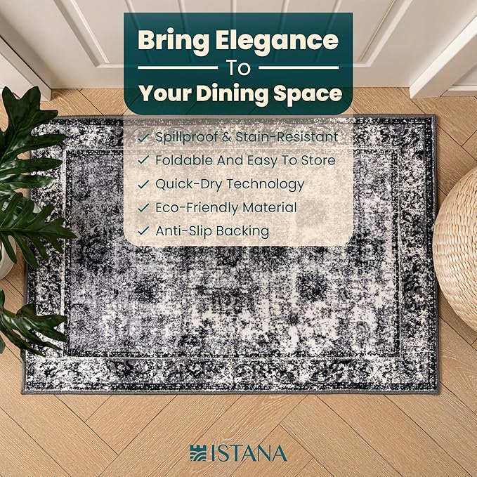 Istana 2x3 Area Rug - Dark Grey Boho Rugs for Living Room 2x3 - Foldable Small Rugs for Bedroom - Stain Resistant Washable Rug Non Slip - Eco-Friendly Area Rugs Indoor