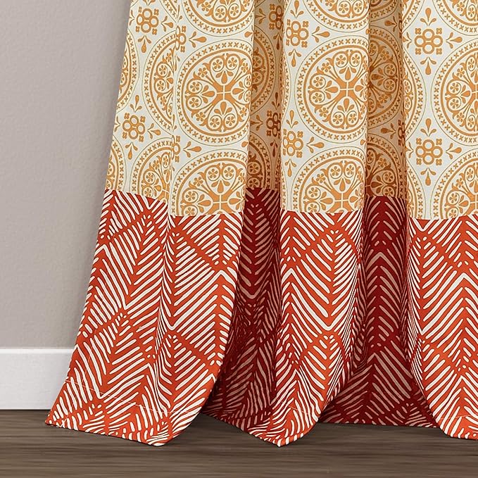 Lush Decor Bohemian Stripe Window Curtain Panels, Pair 52" W x 84" L Fuchsia & Orange - Light Filtering Curtains for Bedroom - Boho Curtains - Maximalist Decor