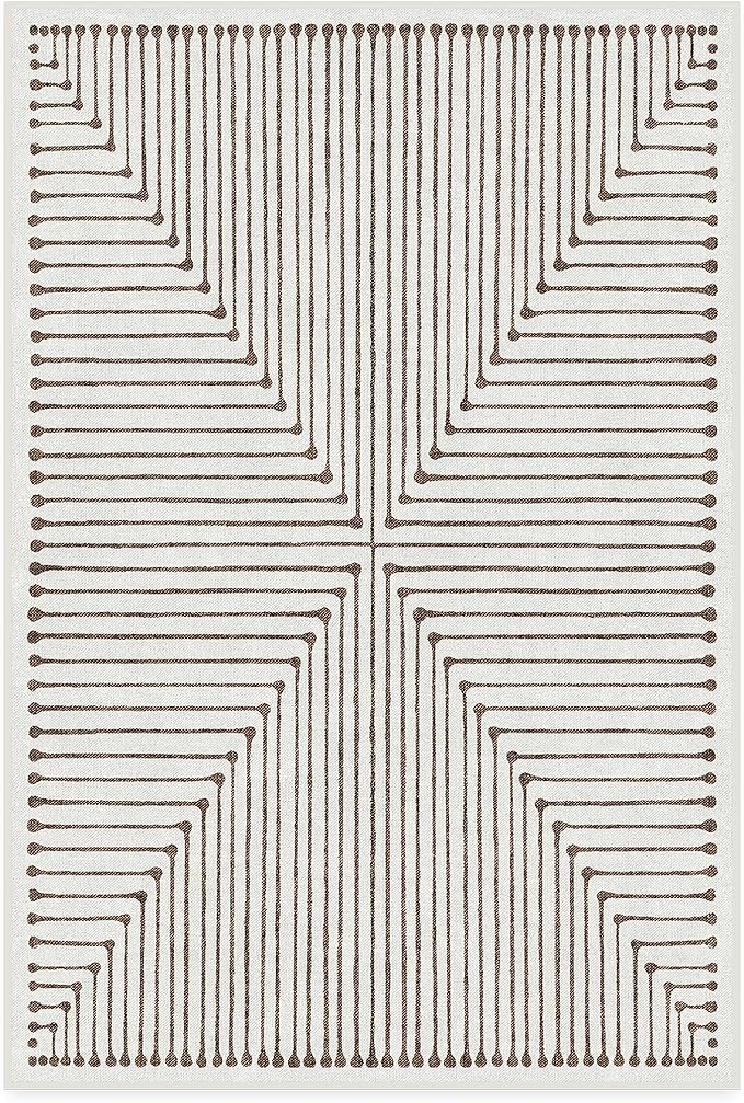 RUGGABLE x Jonathan Adler Machine Washable Modern Area Rug – Inkdrop Camel & Ivory 4x6, Stain-Resistant, Non-Slip – Medium Rugs for Living Room, Bedroom, Hallway, Entryway & Office–with Cushioned Pad