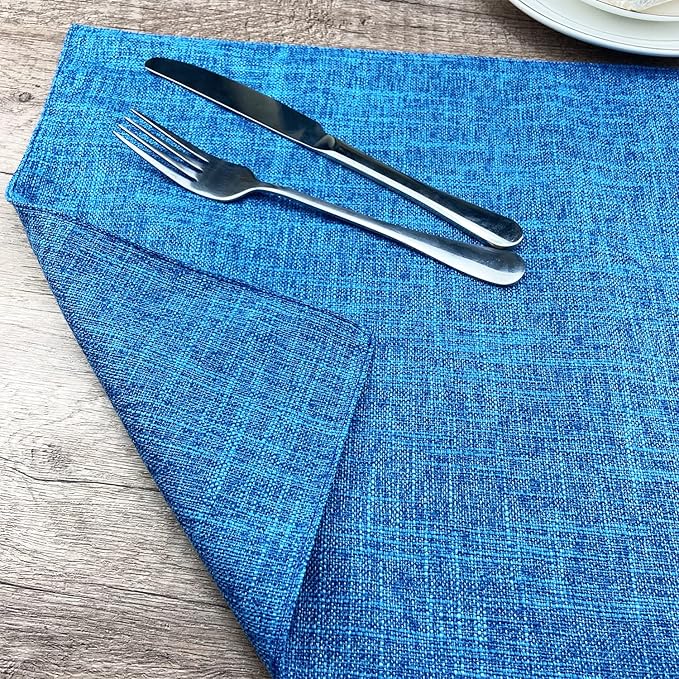 Weabetfu Cloth Placemats Set of 4 Heat Resistant Dining Table Placemmats Cotton Linen Machine Washable Kitchen Table Mats Wrinkle Free Thick Fabric Place Mats,Easy to Clean,13" x 19" Blue