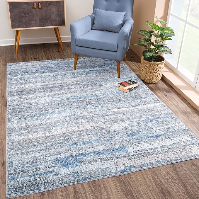Bloom Rugs Washable Non-Slip 9' x 12' Rug - Gray/Blue/Blush Modern Abstract Area Rug for Living Room, Bedroom, Dining Room, and Kitchen - Exact Size: 9' x 12'