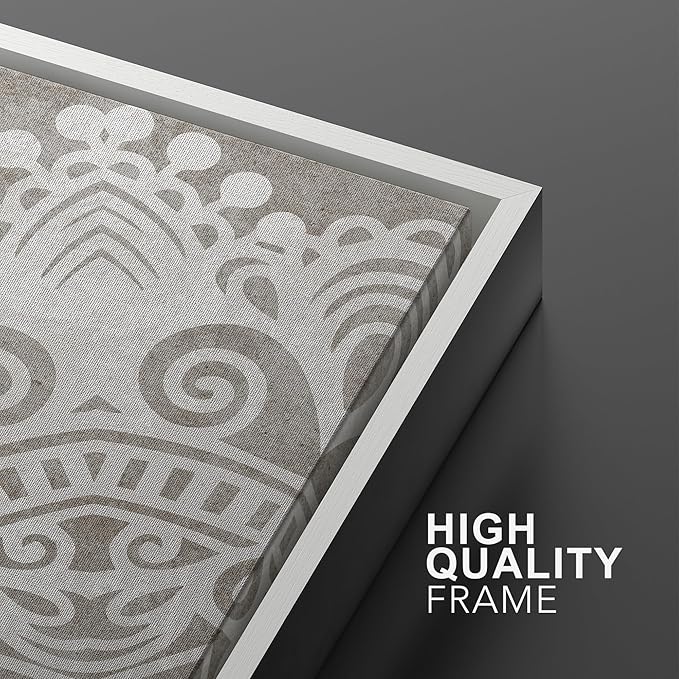 SIGNWIN Framed Canvas Print Wall Art Set Duotone Cultural Indian Mandala Pattern Abstract Shapes Illustrations Modern Art Minimal Boho Relax/Calm for Living Room, Bedroom, Office - 24"x36"x2 White