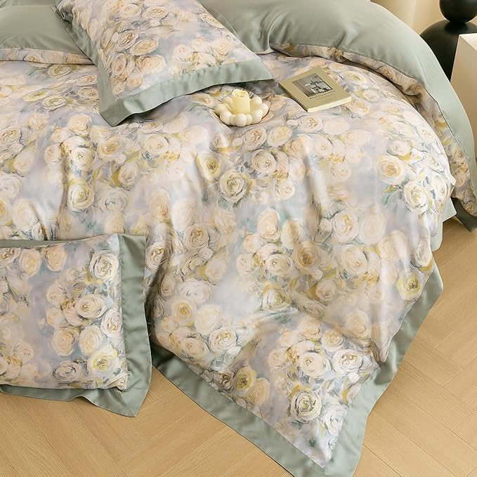 ECOCOTT Bedding 3-Piece Duvet Cover King Size, Silky Soft 100% Lyocell, Hypoallergenic & Eco-Friendly Whispering Roses Bedding, Cooling & Breathable for Hot Sleepers, Dreamy Floral Pattern