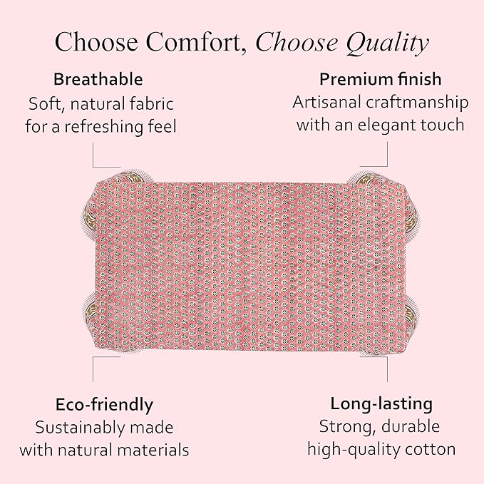 CPC Tablecloth 100% Cotton 70x108 Inch Indian Block Print Rectangle Table Cover, Washable Table Cloth for Weddings, Spring/Summer, Barbeque - Poppy Pink