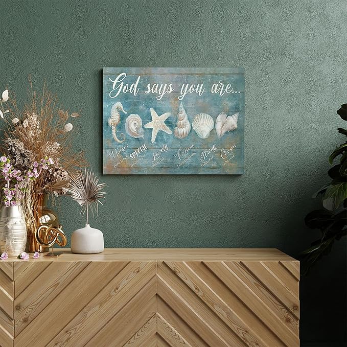 jerkboo Ocean Seashell Decor Wall Art Coastal Beach Nautical Pictures, Starfish Seashell Canvas Prints Painting Modern Framed Artwork for Bathroom Bedroom Living Room Home 12"x16"