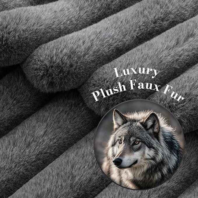 Amélie Home Faux Fur Throw Blanket for Couch, Ultra Cozy Fuzzy Fluffy Fur Luxurious Soft Striped Plush Gift Blankets for Family Sofa Chair Bedroom, 60"x80", Cationic Wolf Gray