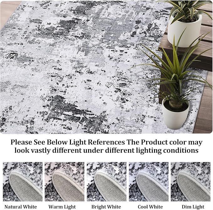 Area Rug 4x6 Washable Rug for Living Room Stain Resistant Carpet Modern Abstract Rugs Ultra Soft Indoor Floor Cover Low Pile Thin Rug for Bedroom Dining Room, Grey