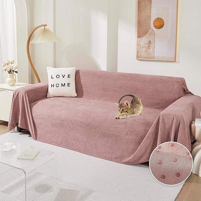 MEETSKY Couch Cover for 3 Cushion Cat Scratch Proof Couch Protector Washable Sofa Covers Sectional Couch Covers for Dogs Soft L Shape Sofa Slipcover for Pets Kids, 91" x 134", Pink
