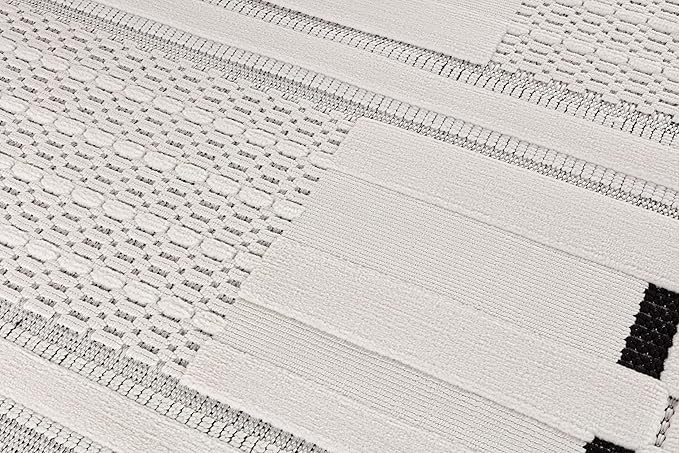 CAMILSON Modern Rug 5x7 Luxury Geometric Pattern Micro Loop Area Rugs Soft High and Low Pile Stain Resistant Easy to Clean Non-Shedding Durable Living Room Kitchen Indoor Carpet (White/Black)