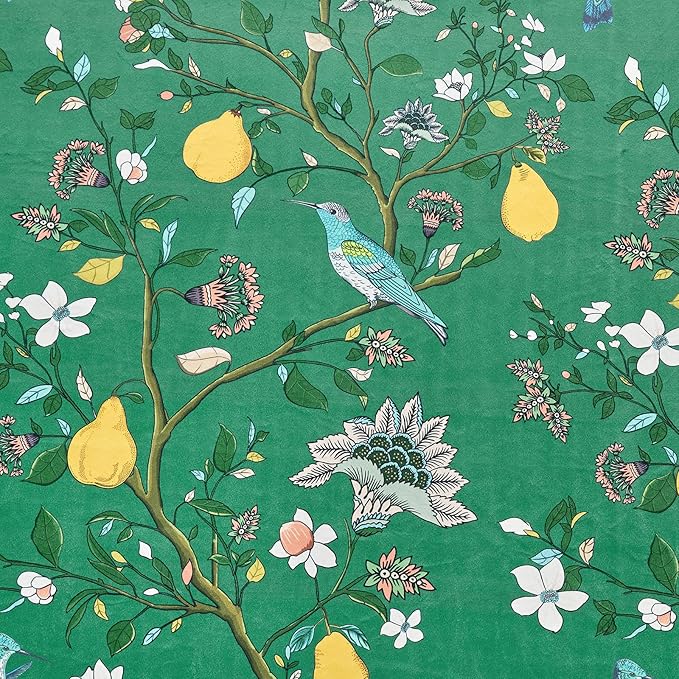 MUSSEL Velvet Whimsical Floral Curtains 63 inches Long,Dark Green Luxury Botanical Room Darkening Curtain Drapes,2 Panels Mid Century Hummingbird Art Deco Window Curtains for Living Room Bedroom
