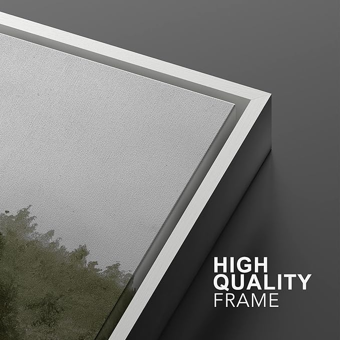 SIGNWIN Framed Canvas Print Wall Art Set Green Mountain Hill Forest Landscape Nature Wilderness Illustrations Fine Art Farmhouse/Country Minimal for Living Room, Bedroom, Office - 16"x24"x2 White