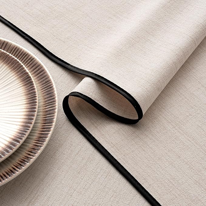 MIULEE Natural-Black Linen Polyester Tablecloth 60x84 Inch Rectangle Table Cloth Waterproof,Stain Resistant & Wrinkle Resistant for Dining Party Wedding