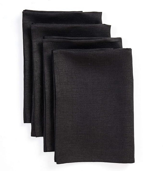 Solino Home Black Linen Napkins Set of 4 - 100% Pure Linen Cloth Washable Dinner Napkins 20 x 20 Inch for Winter, Christmas, Holiday, New Year - Fete