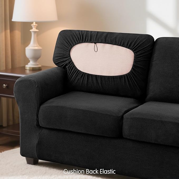 SUBRTEX 3 Pieces Stretch Sofa Slipcover Sets Couch Cover Sets Backrest Cushion Covers Furniture Protector Collection Set for Oversize Sofa Loveseat Chair Slip Covers(Small, Black)