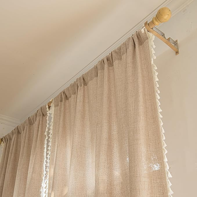 Sutuo Home Boho Curtains 96 Inches Long, Bohemian Linen Style Textured Curtains with Tassels for Living Room Semi Blackout Farmhouse Drapes, Rod Pocket Window Treatments 2 Panels, 52" x 96", Coffee
