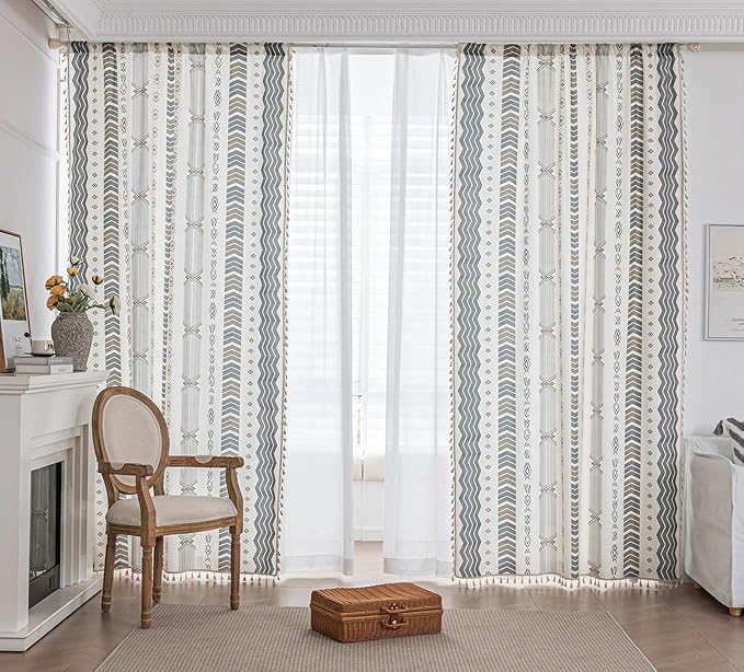 Boho Floral Curtains French Country Farmhouse Curtains 102 Inches Long Light Filtering Window Rod Pocket Drapes for Living Room 2 Panels