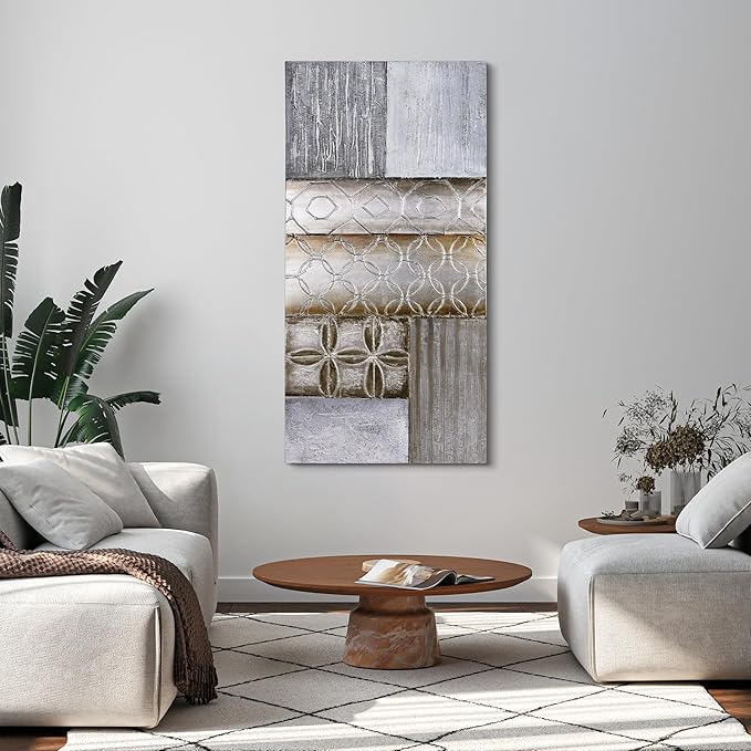 Empire Art Direct "Stacked 1" Original Textured Metallic Oil Painting by Martin Edwards, 60" x 30"
