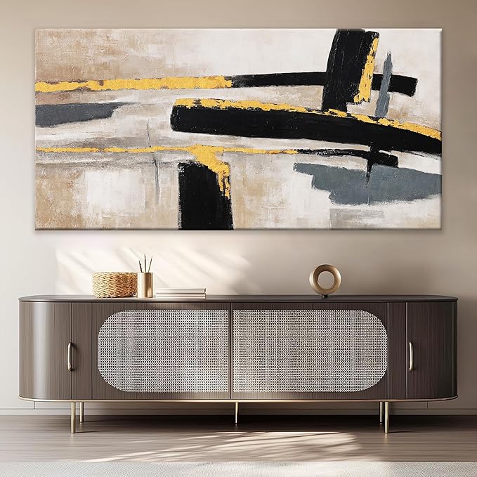 QSQ Abstract Wall Art Decor Large Canvas Wall Art Decor Prints Black And Gold Wall Art Decor Modern Paintings Home Wall Decorations For Living Room Wall Bedroom Kitchen Office Decor 29" × 58"