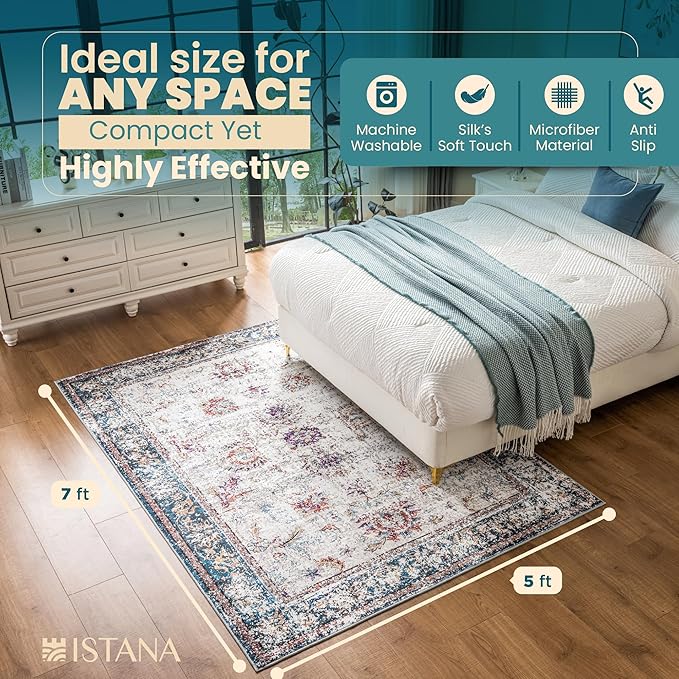 Istana Area Rug for Living Room - Colorful Rugs - Kid & Pet Friendly Living Room Carpets - Non Shedding Rugs 5x7 Boho - Foldable Colorful Area Rugs - Eco-Friendly 5x7 Rug Washable
