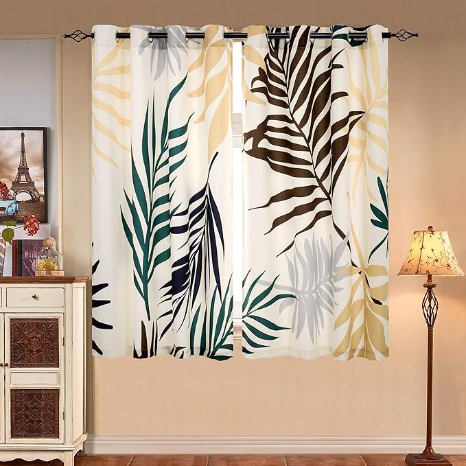 SUBRTEX Light Flitering Curtains 52Wx63L, Room Darkening Vibrant Floral Drapes, 50% Blackout, Semi Sheer Boho Farmhouse Curtains for Living Room, Yellow