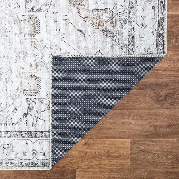 Bloom Rugs Washable Non-Slip 12 ft Runner - Brown/Beige/Charcoal Traditional Runner for Entryway, Hallway, Bathroom, and Kitchen - Exact Size: 2.5' x 12'