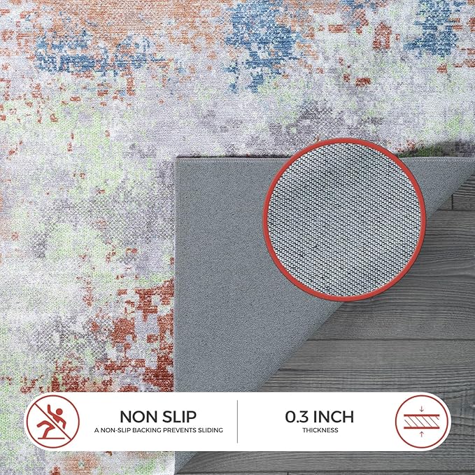 Non Slip Rugs 4x6 Modern Abstract Easy Silk Rubber Backing Soft Area Rug for Living Room Easy to Clean Non Shedding Kitchen for Bedroom Indoor Carpet (Brick - Gray, 4x6)