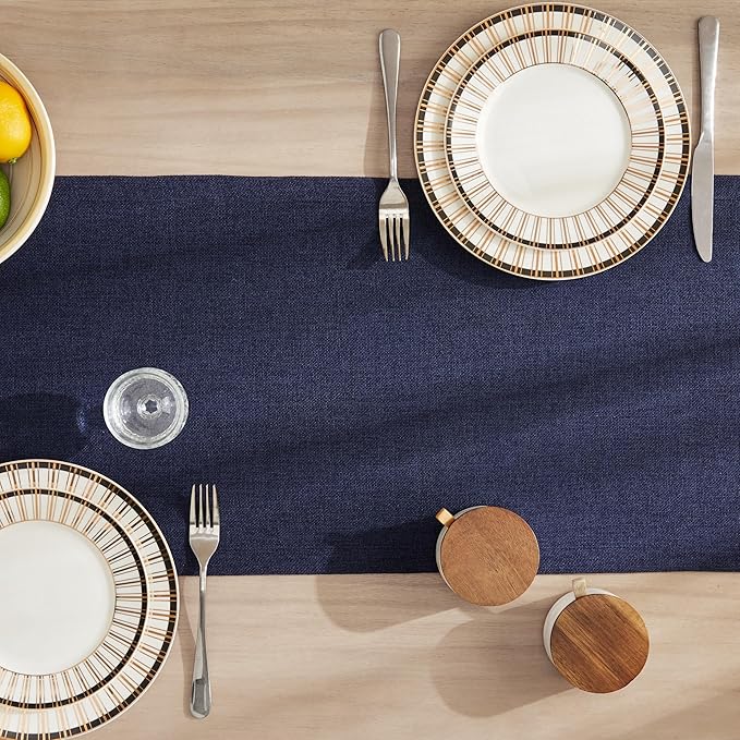 ZeeMart Burlap Style Farmhouse Table Runners 72 Inches Long, Navy Rustic Woven Dining Table Runner for Everyday Use, 14x72 Inches, Navy