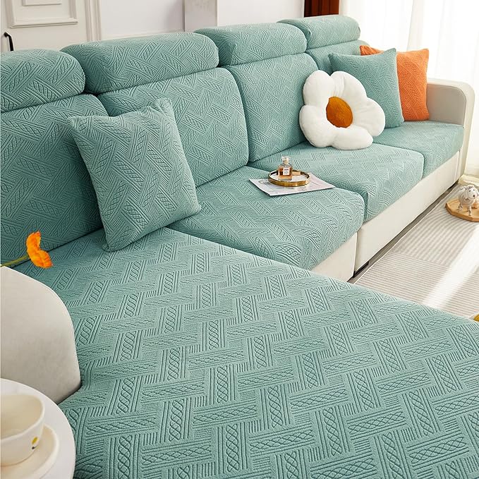 hyha Individual Couch Cushion Covers, Stretch Magic Sofa Seat Cushion Covers Washable, Dog Couch Sofa Slipcover for Pets, Kid with Elastic Bottom(2PC, Green)
