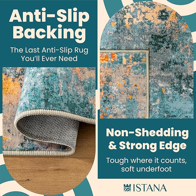 Istana 2x3 Area Rug - Multi/Blue Boho Rugs for Living Room 2x3 - Foldable Small Rugs for Bedroom - Stain Resistant Washable Rug Non Slip - Eco-Friendly Area Rugs Indoor