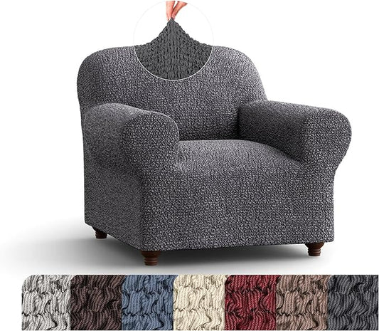 PAULATO BY GA.I.CO. Chair Cover - Armchair Cover - Armchair Slipcover - Cotton Fabric Slipcover - 1-Piece Form Fit Stretch Stylish Furniture Protector - Mille Righe Collection - Dark Grey (Chair)