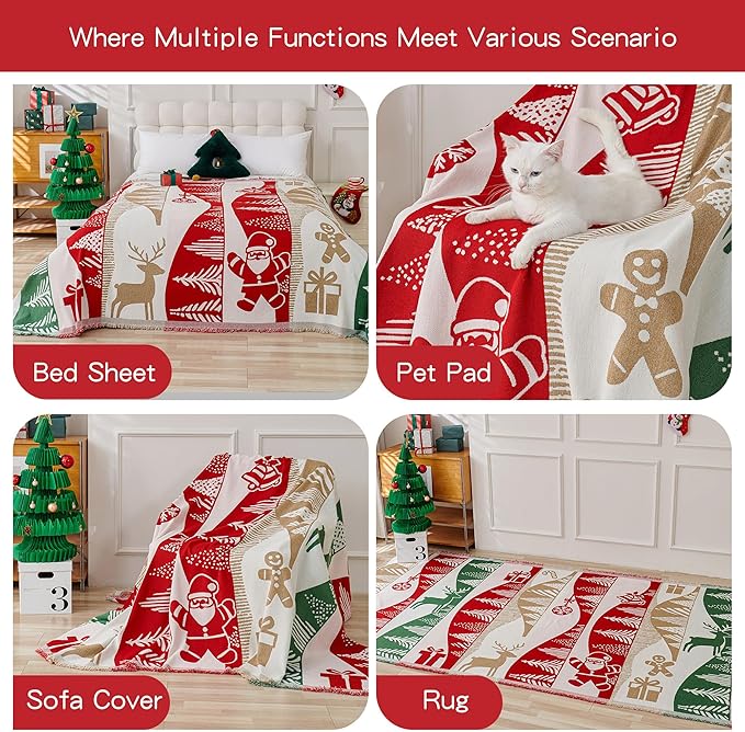 MYSKY HOME 71X134 inches Sofa Christmas Couch Cover, Sectional Sofa Covers Sofa Slipcover for 3 Cushion Couch, L Shape Couch Covers for Dog, Washable Sofa Blanket, Furniture Protector, Gift Pattern