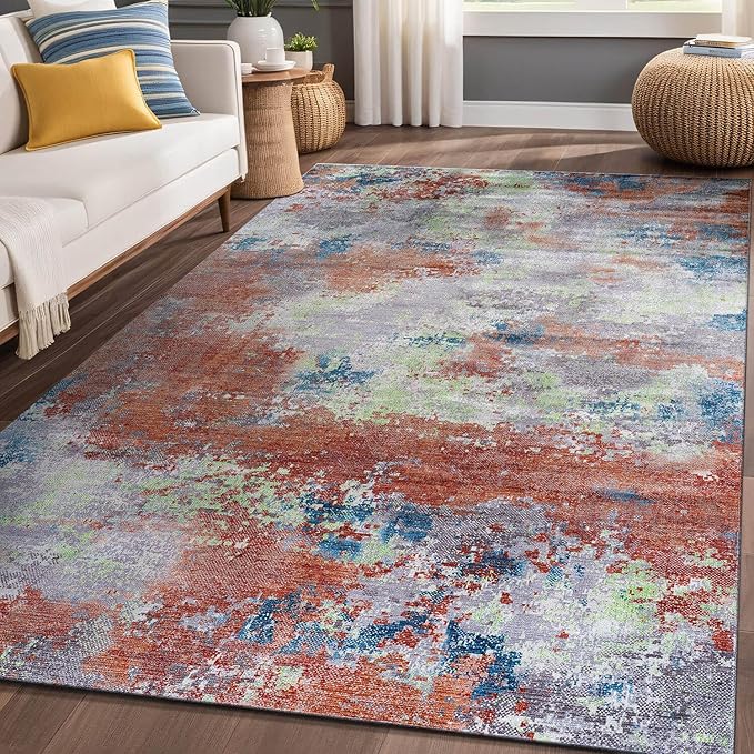 Machine Washable Rugs 8x10 Modern Abstract Non Slip Rubber Backing Soft Area Rug for Living Room Easy to Clean Non Shedding Kitchen for Bedroom Indoor Carpet (Brick - Gray, 8x10)