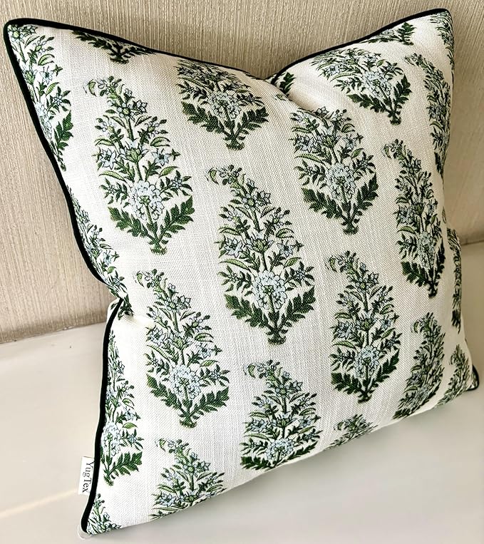 Mughal Printed Decorative Square Accent Throw Pillow Cover - Decor for Living Room, Sofa, Chair, Patio, Car, Balcony, Bench, Porch, Nursery, Office - 20x20 Inches, Green