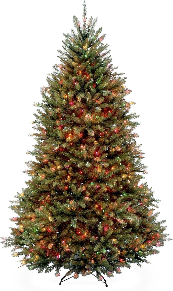 National Tree Company 6.5 ft Pre-Lit Dunhill Fir Artificial Christmas Tree, 600 LED Lights, 1,838 Tips, PowerConnect, Foot Pedal, 10 Light Functions, Includes Stand, Green