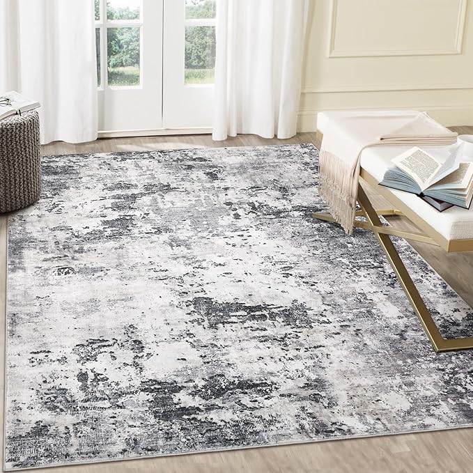 5x7 Modern Abstract Faux Wool Rug Ultra-Soft Low Pile Accent Rug Stain Resistant Carpet Machine Washable for Bedroom with Non Slip Backing, Green