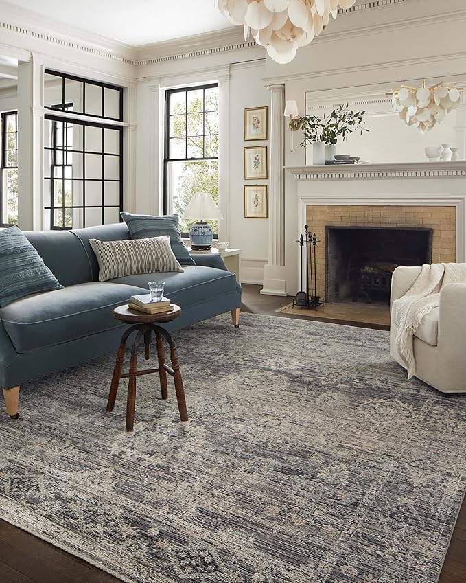 Loloi Jean Stoffer Katherine Collection KES-05 Graphite/Jade 2'-7'' x 8'-0'', .25" Pile Height, Runner Rug