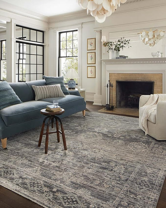 Loloi Jean Stoffer Katherine Collection KES-05 Graphite/Jade 7'-10'' x 10', .25" Pile Height, Area Rug