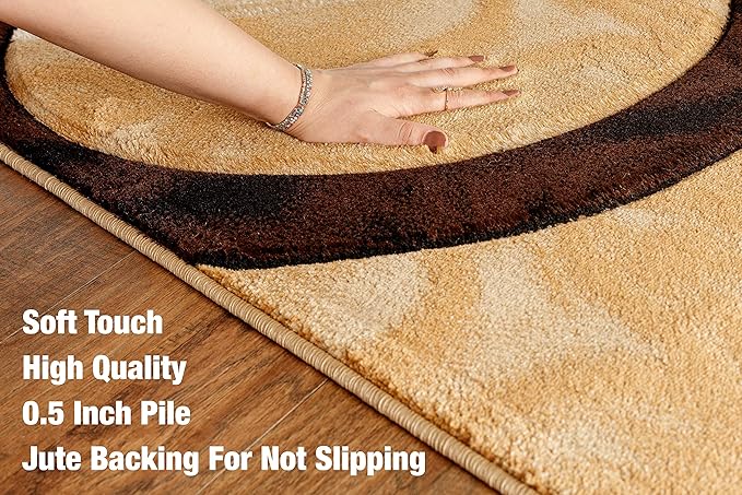 GLORY RUGS Area Rug Modern 8x10 Brown Circles Geometry Soft Hand Carved Contemporary Floor Carpet Fluffy Texture for Indoor Living Dining Room and Bedroom Area