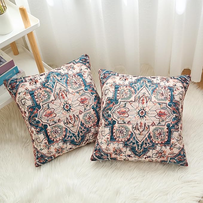 Boho Throw Pillow Covers 24x24 inch Set of 2,Boho Vintage Carpet Pattern Antique Ethnic Decor Double Sided Pattern Cushion Cover Soft Pillow Case Living Sofa Room Bed Square Pillow Cover