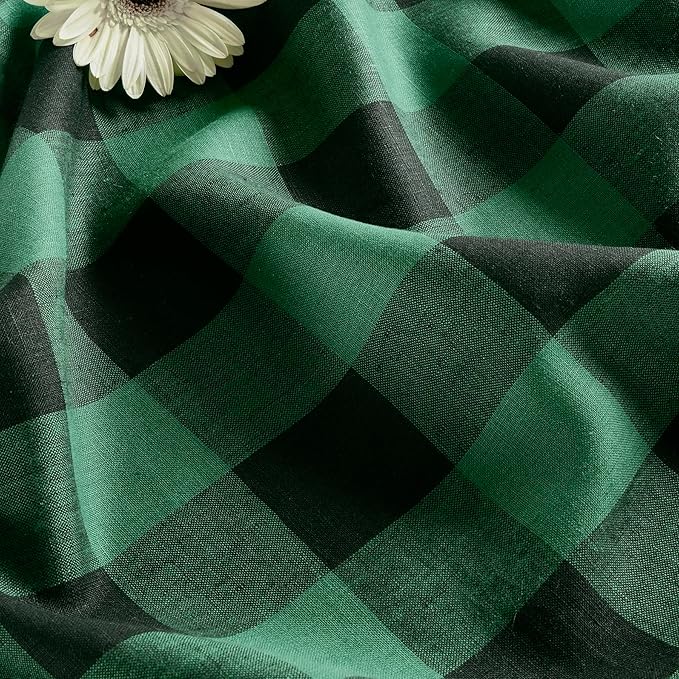 Solino Home Linen Checkered Tablecloth 60 x 132 Inch - 100% Pure Linen Buffalo Plaid Green and Black Table Cloth for Rectangular Tables - Machine Washable Tablecloth for Christmas, Winter