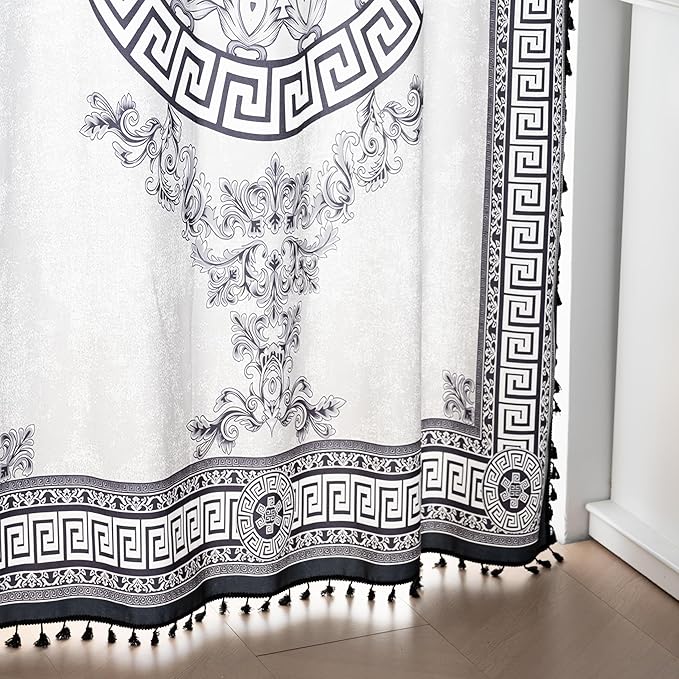 Popular Handicrafts Printed Curtains for Living Room 96 Inches Long Indian Hippie Bohemian Curtains Rod Pocket Light Filtering 2 Panels, Black