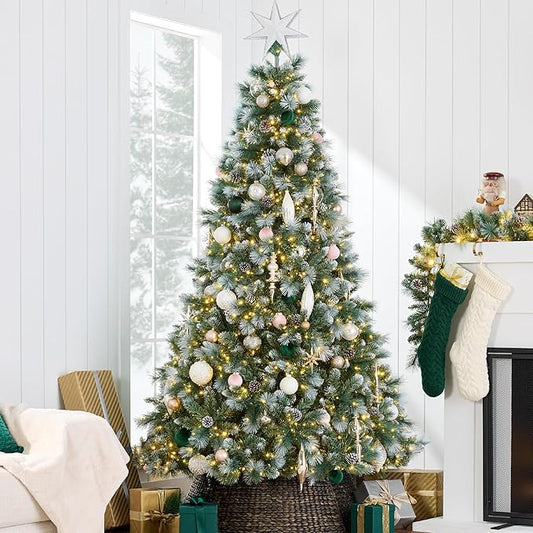 Best Choice Products Full Scotch Pine Christmas Tree, 7.5ft Pre-Lit Frosted Holiday Decor w/ 1,500 Twinkling Micro LED Lights, 2-in-1 White & Multicolor