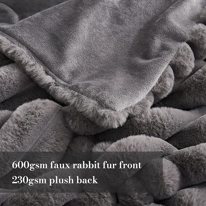 Amélie Home Faux Fur Throw Blanket for Couch, Cozy Fuzzy Fluffy Fur Luxurious Soft Striped Plush Gift Blankets for Family Sofa Chair Bedroom, 60"x80", Charcoal Grey