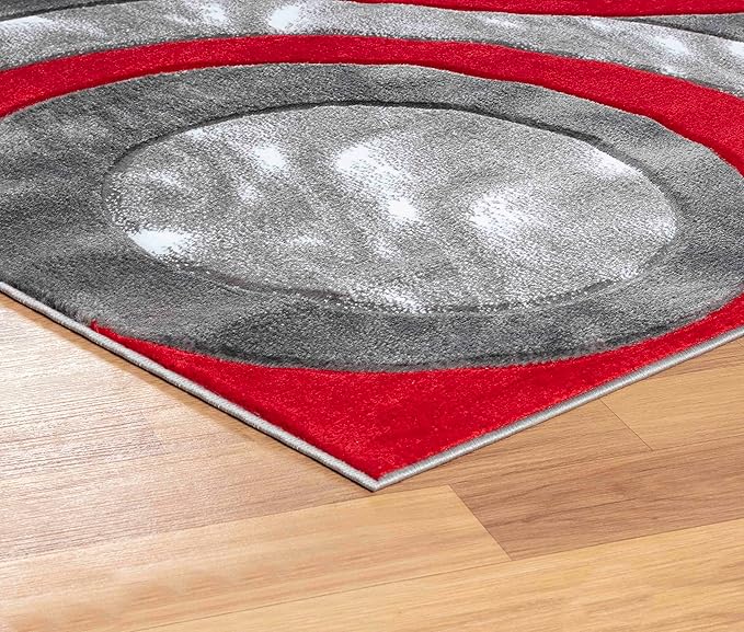 GLORY RUGS Area Rug Modern 5x7 Light red Circles Geometry Soft Hand Carved Contemporary Floor Carpet Fluffy Texture for Indoor Living Dining Room and Bedroom Area