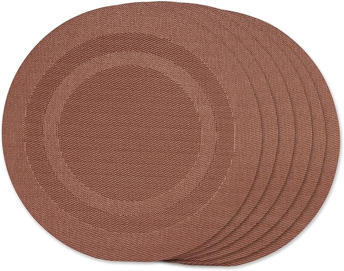 DII PVC Tabletop Collection Woven Indoor/Outdoor, Round Placemat Set, 13.75", Cinnamon, 6 Piece