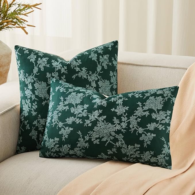 100% Cotton French Pastoral Throw Pillow Covers Set of 2, 20x20 Inch Background/Green Farmhouse Decorative Cushion Covers for Sofa Bed Living Room Home Decor