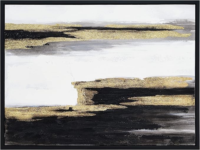 Empire Art Direct Abstract Wall Art Textured Hand Painted Canvas Art by Martin Edwards, Black Framed Wall Art, 40" x 30", Solemn Night