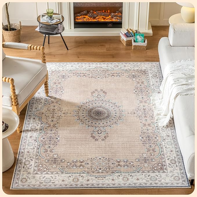 Istana 4x6 Rug - Beige Grey & Light Cream Area Rugs 4x6 - Kid & Pet Friendly Machine Washable Rugs - 4 x 6 Area Rug Non Slip & Non Shedding Area Rug - Foldable Rug for Room for Bedroom