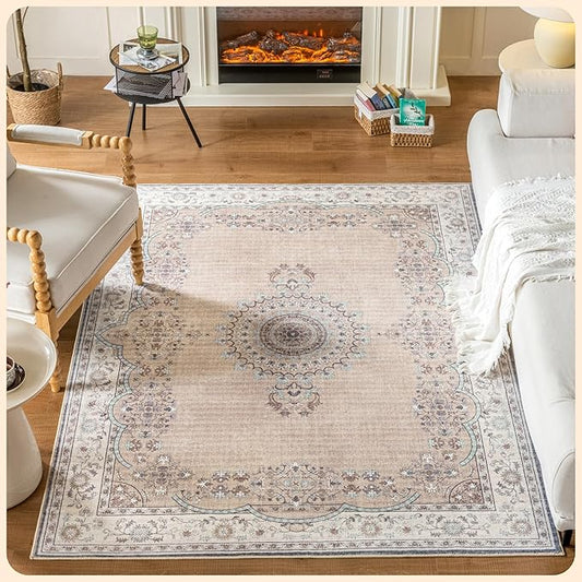 Istana 4x6 Rug - Beige Grey & Light Cream Area Rugs 4x6 - Kid & Pet Friendly Machine Washable Rugs - 4 x 6 Area Rug Non Slip & Non Shedding Area Rug - Foldable Rug for Room for Bedroom